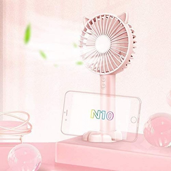 Wholesale Cat Ear Portable USB Rechargeable Handheld 3 Speed Strong Wind Electric Small Mini Cooling Fan with Cell Phone Holder and Light (Pink)